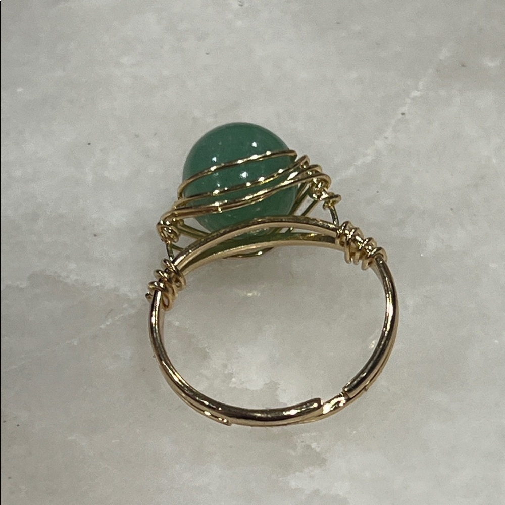 Green Aventurine Ring Crystal Wire Wrapped Adjustable Jewelry - Picture 5 of 7
